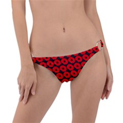 Charcoal And Red Peony Flower Pattern Ring Detail Bikini Bottoms