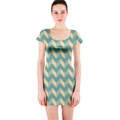 Modern Retro Chevron Patchwork Pattern Short Sleeve Bodycon Dress