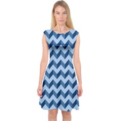 Modern Retro Chevron Patchwork Pattern Capsleeve Midi Dress