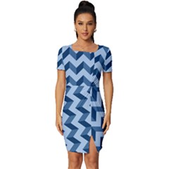 Modern Retro Chevron Patchwork Pattern Fitted Knot Split End Bodycon Dress