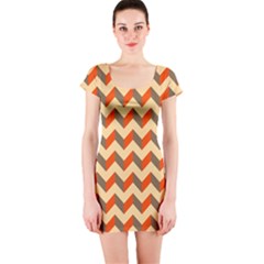 Modern Retro Chevron Patchwork Pattern Short Sleeve Bodycon Dress