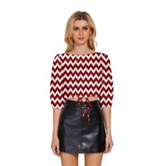 Red Chevron Pattern Gifts Mid Sleeve Drawstring Hem Top