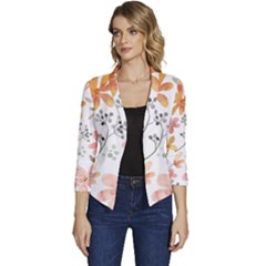 Flowers-107 Women s Casual 3/4 Sleeve Spring Jacket