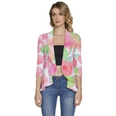 Roses-50 Women s 3/4 Sleeve Ruffle Edge Open Front Jacket by nateshop