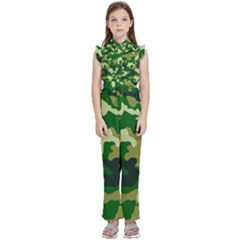 Green Military Background Camouflage Kids  Sleeveless Ruffle Edge Band Collar Chiffon One Piece by Semog4