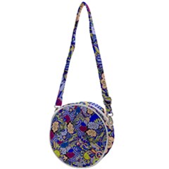 Blue Yellow Background Pattern Vector Texture Paisley Crossbody Circle Bag by Salman4z