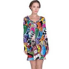 Cartoon Explosion Cartoon Characters Funny Long Sleeve Nightdress by Salman4z