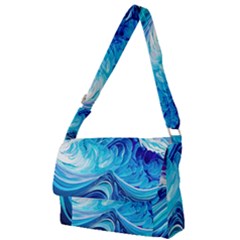 Tsunami Waves Ocean Sea Nautical Nature Abstract Blue Water Full Print Messenger Bag (s)