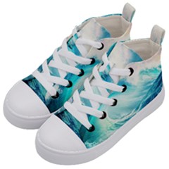 Tsunami Waves Ocean Sea Nautical Nature Water 8 Kids  Mid-top Canvas Sneakers