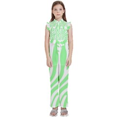 Green Zebra Vibes Animal Print  Kids  Sleeveless Ruffle Edge Band Collar Chiffon One Piece by ConteMonfrey