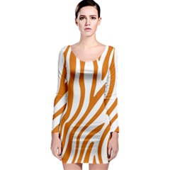 Orange Zebra Vibes Animal Print   Long Sleeve Bodycon Dress