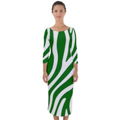 Dark Green Zebra Vibes Animal Print Quarter Sleeve Midi Bodycon Dress