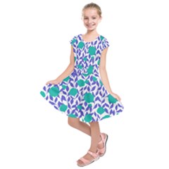 Green Flowers On The Wall Kids  Short Sleeve Dress