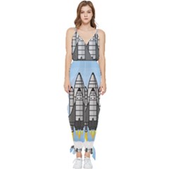 Rocket Shuttle Spaceship Science Sleeveless Tie Ankle Chiffon Jumpsuit by Salman4z