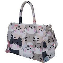 Cute Cat Couple Seamless Pattern Cartoon Duffel Travel Bag by Salman4z