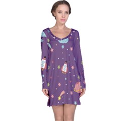 Space-travels-seamless-pattern-vector-cartoon Long Sleeve Nightdress by Salman4z