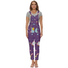 Space-travels-seamless-pattern-vector-cartoon Women s Pinafore Overalls Jumpsuit