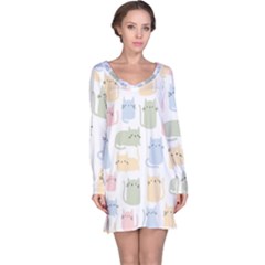 Cute-cat-colorful-cartoon-doodle-seamless-pattern Long Sleeve Nightdress by Salman4z