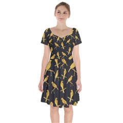 Background With Golden Birds Short Sleeve Bardot Dress