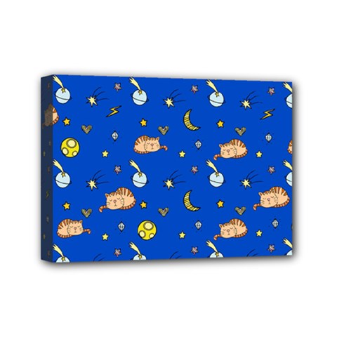 Cat Animals Sleep Stars Seamless Background Mini Canvas 7  X 5  (stretched) by pakminggu