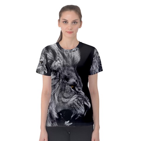 Roar Angry Male Lion Black Women s Sport Mesh Tee by Mog4mog4