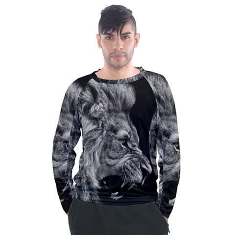 Roar Angry Male Lion Black Men s Long Sleeve Raglan Tee by Mog4mog4