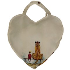 Tiger Sitting Beside Boy Painting Parody Cartoon Giant Heart Shaped Tote by Bakwanart