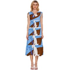 Spirit-boat-funny-comic-graphic V-neck Drawstring Shoulder Sleeveless Maxi Dress