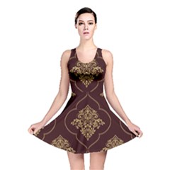 Vector Gold Ornament Pattern Seamless Damask Reversible Skater Dress