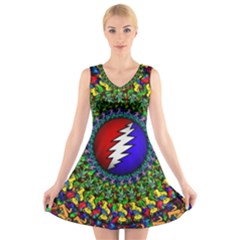 Grateful Dead Pattern V-neck Sleeveless Dress