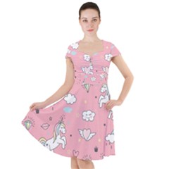 Cute-unicorn-seamless-pattern Cap Sleeve Midi Dress