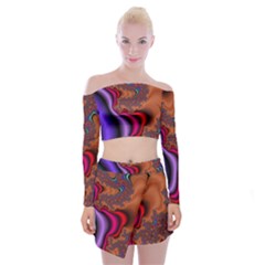 Colorful Piece Abstract Off Shoulder Top With Mini Skirt Set