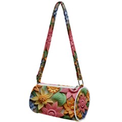 Flower Bloom Embossed Pattern Mini Cylinder Bag by Vaneshop