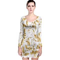 Flowers Gold Floral Long Sleeve Bodycon Dress