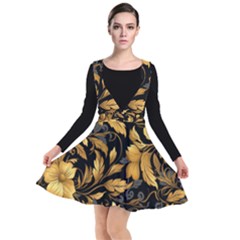 Flower Gold Floral Plunge Pinafore Dress