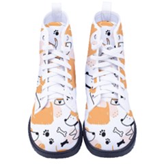 Seamless Pattern Of Cute Dog Puppy Cartoon Funny And Happy Women s High-top Canvas Sneakers