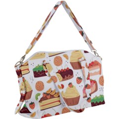 Seamless Pattern Hand Drawing Cartoon Dessert And Cake Canvas Crossbody Bag by Wav3s