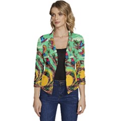 Monkey Tiger Bird Parrot Forest Jungle Style Women s Casual 3/4 Sleeve Spring Jacket by Grandong