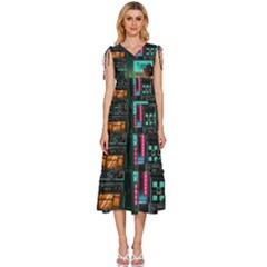 Video Game Pixel Art V-neck Drawstring Shoulder Sleeveless Maxi Dress