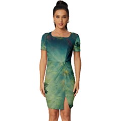 Green Tree Forest Jungle Nature Landscape Fitted Knot Split End Bodycon Dress