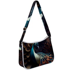 Colorful Peacock Bird Feathers Zip Up Shoulder Bag by Vaneshop