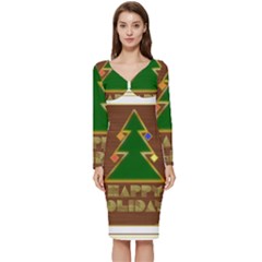 Art Deco Holiday Card Long Sleeve V-neck Bodycon Dress 