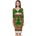 Art Deco Holiday Card Long Sleeve V-Neck Bodycon Dress  View1