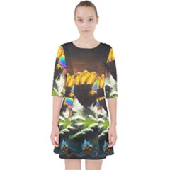 Rainbow Color Quarter Sleeve Pocket Dress