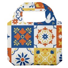 Mexican-talavera-pattern-ceramic-tiles-with-flower-leaves-bird-ornaments-traditional-majolica-style- Premium Foldable Grocery Recycle Bag by uniart180623