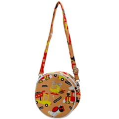 Seamless-pattern-cartoon-with-transportation-vehicles Crossbody Circle Bag by uniart180623