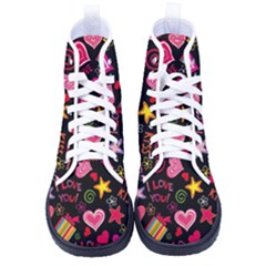 Multicolored Love Hearts Kiss Romantic Pattern Men s High-top Canvas Sneakers