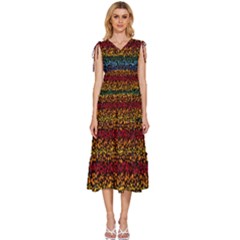 Patterns Rainbow V-neck Drawstring Shoulder Sleeveless Maxi Dress