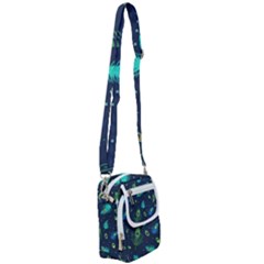 Blue Background Pattern Feather Peacock Shoulder Strap Belt Bag by uniart180623