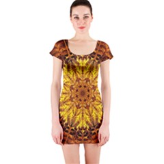 Abstract Gold Mandala Yellow Short Sleeve Bodycon Dress